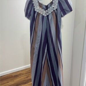 Liberty House Striped Lace-Trim Maxi Dress in Purple, Blue & Brown